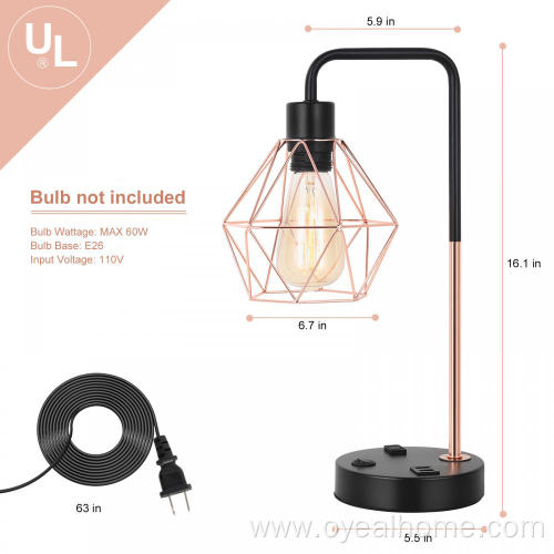 Industrial Table Lamp with USB Ports